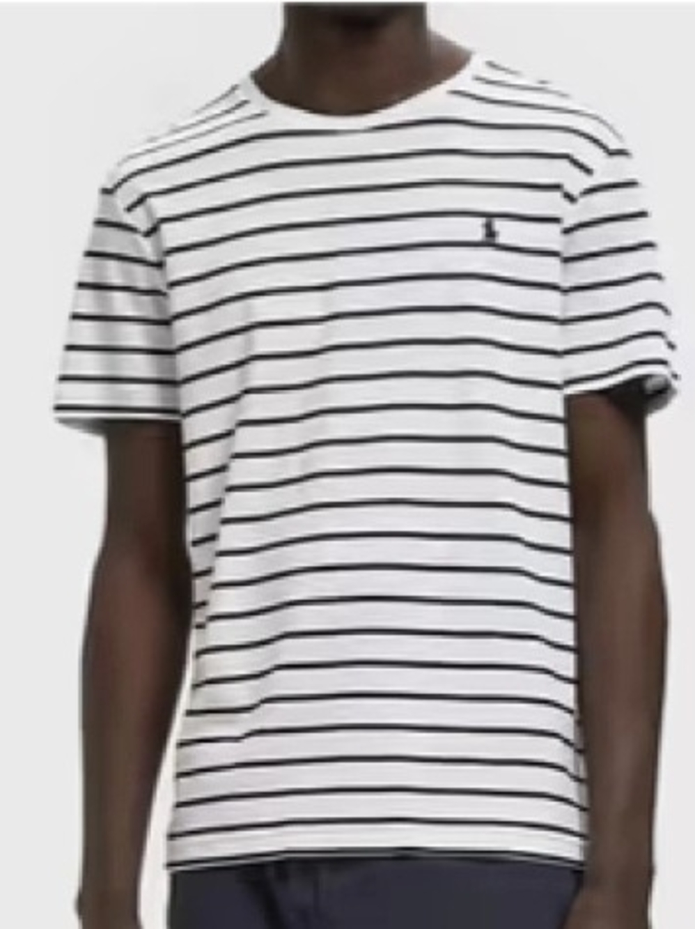 Polo by Ralph Lauren Shirt White & Black Striped Crewneck  Custom Slimfit Large
